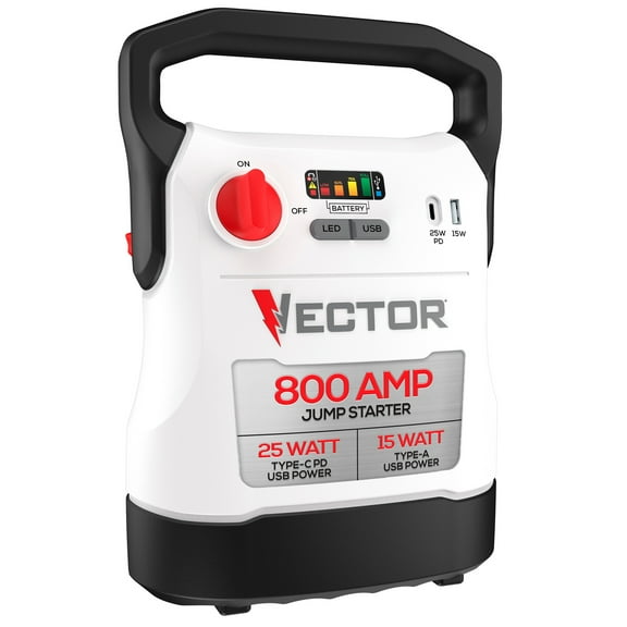 Vector VECJ8 12V , 800A Jump Starters with USB Power Bank , White