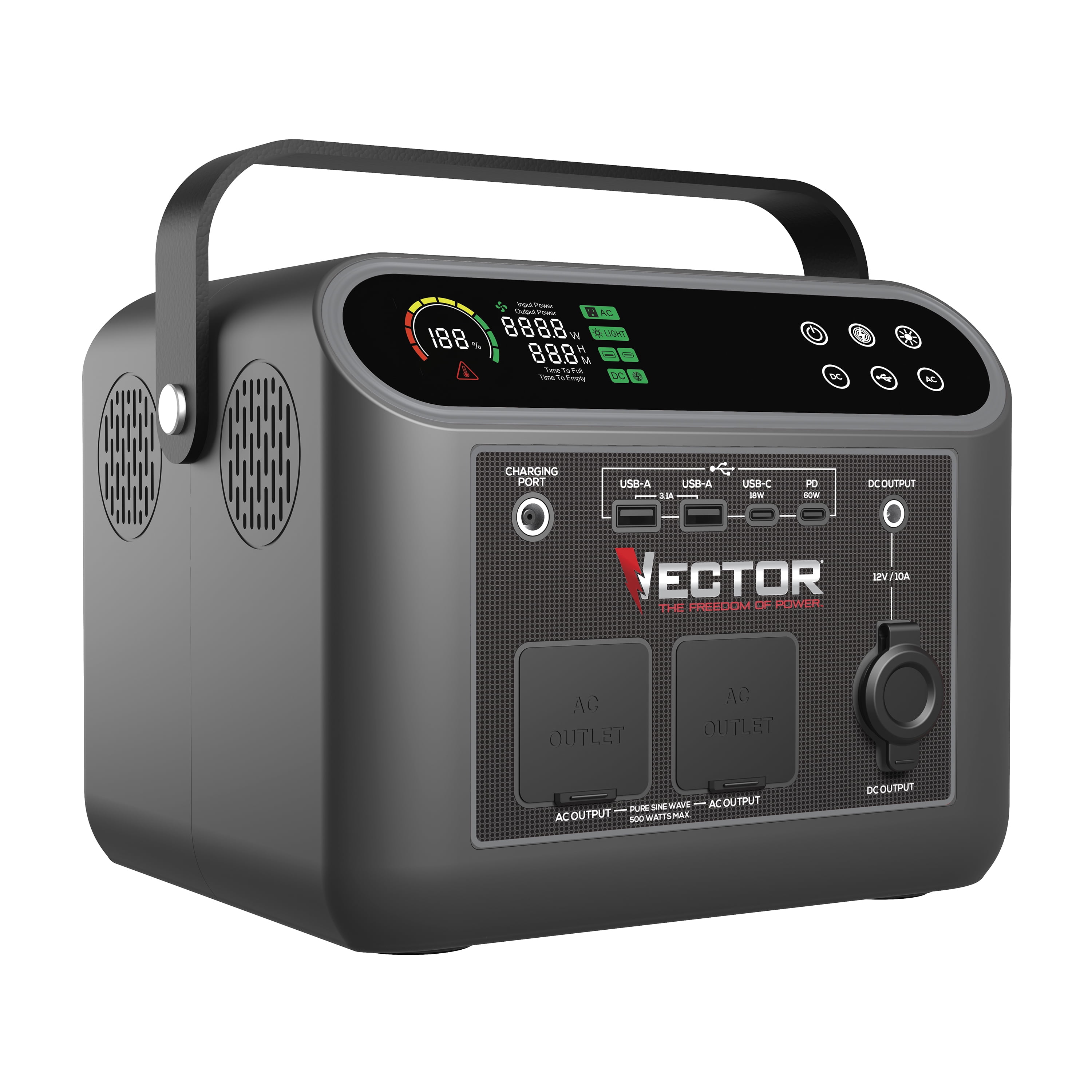 Vector VECLIPS4 444 WH, 500 Watt Powerstation, with AC, USB and DC