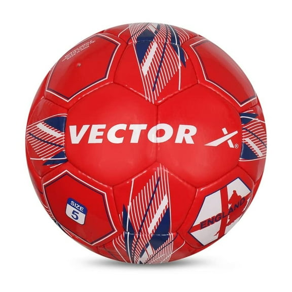 Vector X Football ENGLAND Pvc Hand Stitched Football 32 Panels Practice Ball Low Water Uptake Foot Ball Red, Blue & White | Size 5 | For Hard Ground Without Grass