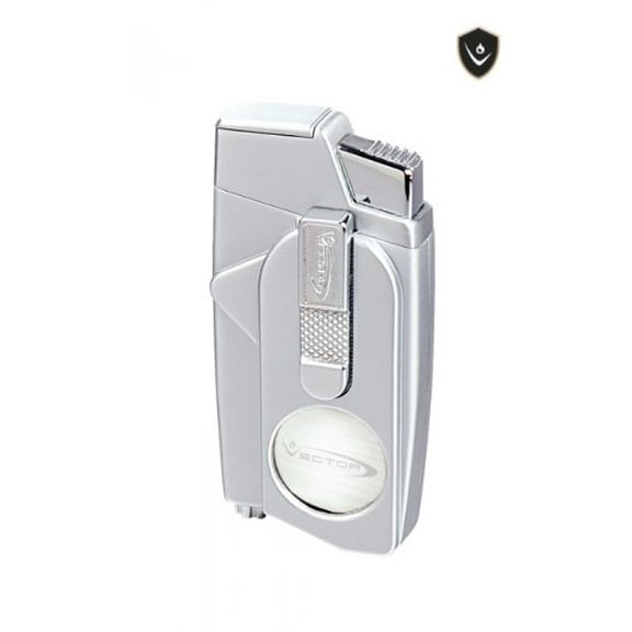 Vector KGM Xcaliber Double Flame Butane Torch Lighter and Guillotine Cutter - Chrome Satin