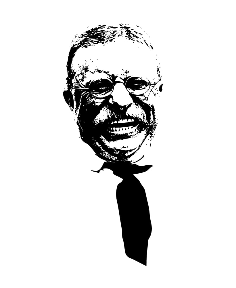 Vector artwork of Theodore Roosevelt smiling Canvas Art - John ParrotStocktrek Images (13 x 16)
