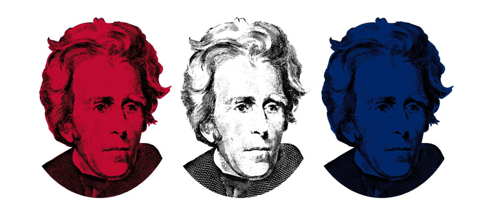 Vector image of President Andrew Jackson in red white and blue Canvas Art - John ParrotStocktrek Images (43 x 19)