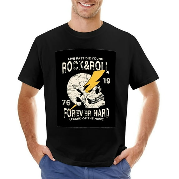 Vector with Skull Drawn Vintage T-shirt Mens Cotton Classic Crewneck Short Sleeve Tees Unisex Black M