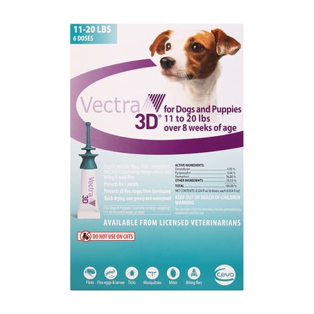 Vectra 3D Flea & Tick Spot Treatment for Dogs 11 - 20 lbs, 6 dose