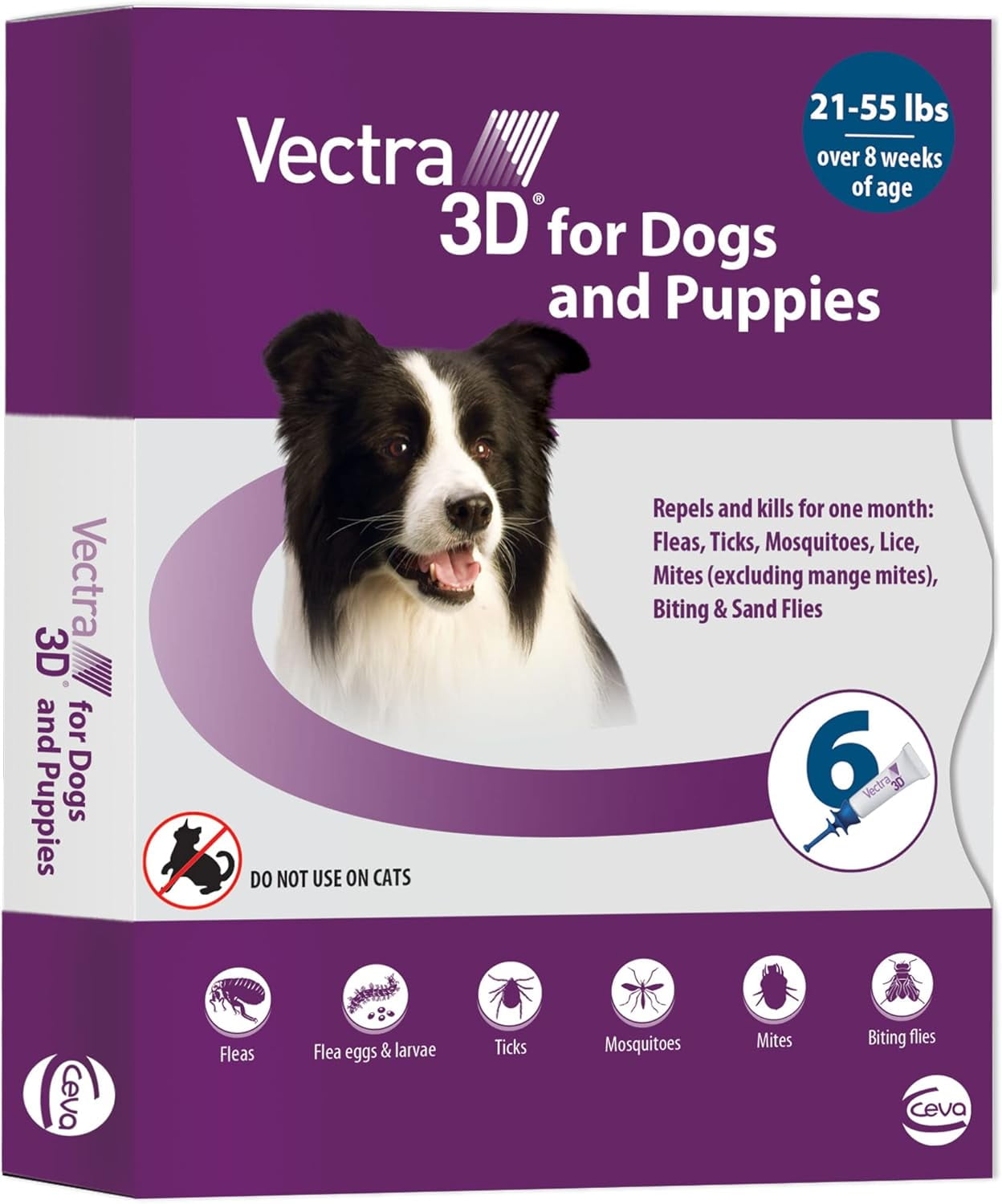 Vectra 3D Topical Spot on Flea & Tick Dogs Puppies 21-55lbs. 6CT