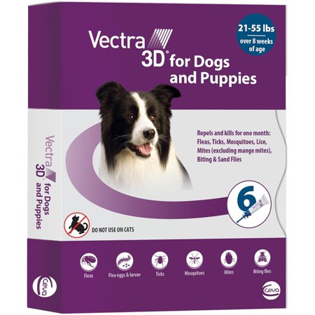 Vectra 3D Topical Spot on Flea & Tick Dogs Puppies 21-55lbs. 6CT