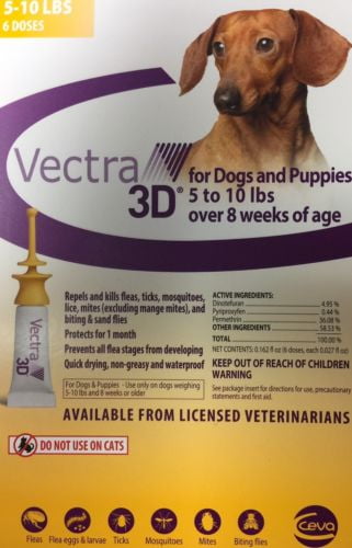 Vectra 3D Topical Spot on Flea & Tick Remedy Dogs & Puppies 5-10 Lbs 6 Doses