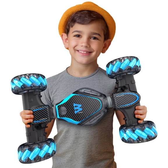 Vecukty 1:10 RC Twisting Stunt Car with Giant Wheels, Water Mist Function, Lights and Music, 2.4GHz Remote Control Toy Car, Blue