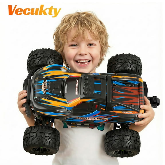 Vecukty 1:16 Scale High Speed Remote Control Car，45  KPH High Speed，All Terrain 4WD Off-Road Truck with 2.4 GHz Remote Control & 2 Batteries ，Gift for Adults Boys，Orange