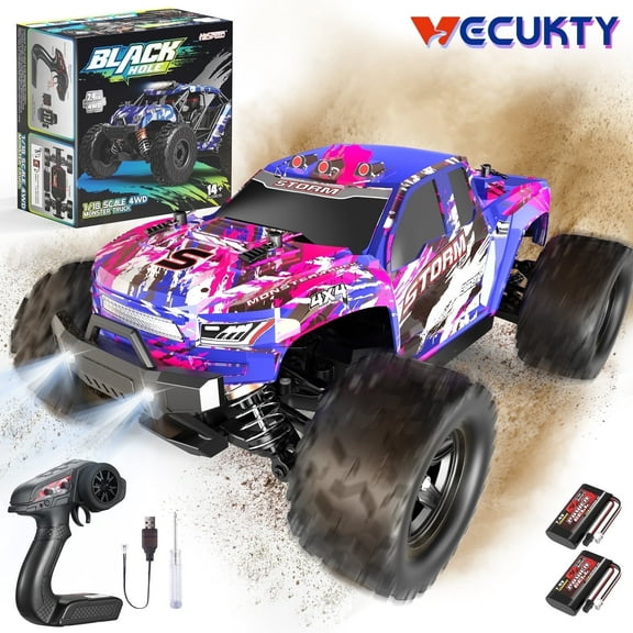Vecukty 1:18 Scale High Speed Remote Control Car, Fast 45+MPH Jump RC Monster Truck, Waterproof Offroad RC Cars, 4WD All Terrain RC Truck Gift for Adults Boys Kids, 2 Batteries