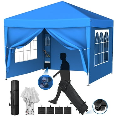 Vecukty 10' x 10' Pop up Canopy Tent with Sidewalls, Gazebo for Patio Outdoor Camping, Blue