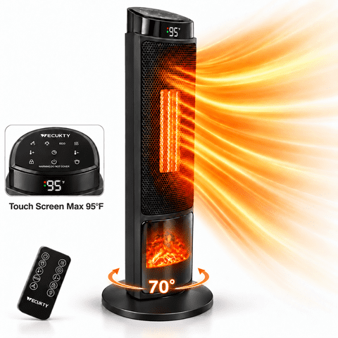 Vecukty 1500W Space Heater for Indoor Use with 3D Flame, Portable Electric Heater with Remote Control, Thermostat, 12H Timer for Home Office