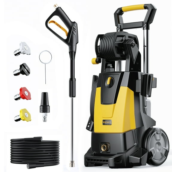 VECUKTY Electric Pressure Washer,4500 PSI Max 3.2 GPM Power Washer with 35FT Cord,20FT Hose,Retractable Handle,5 Quick Nozzles,Foam Cannon for Car Garden Patio