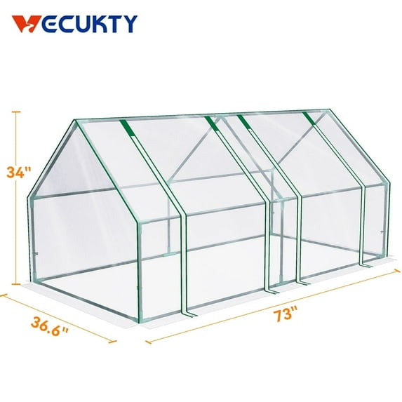 Vecukty 6x3x6 ft Greenhouse Outdoor, PE Cover & Steel Frame, Waterproof Walk-in Plant House with Roll-up Door