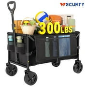 Vecukty Collapsible Folding Wagon,Portable Utility Wagon Cart for Outdoor Camping, Shopping, Sports, Grocery, Kids, Black