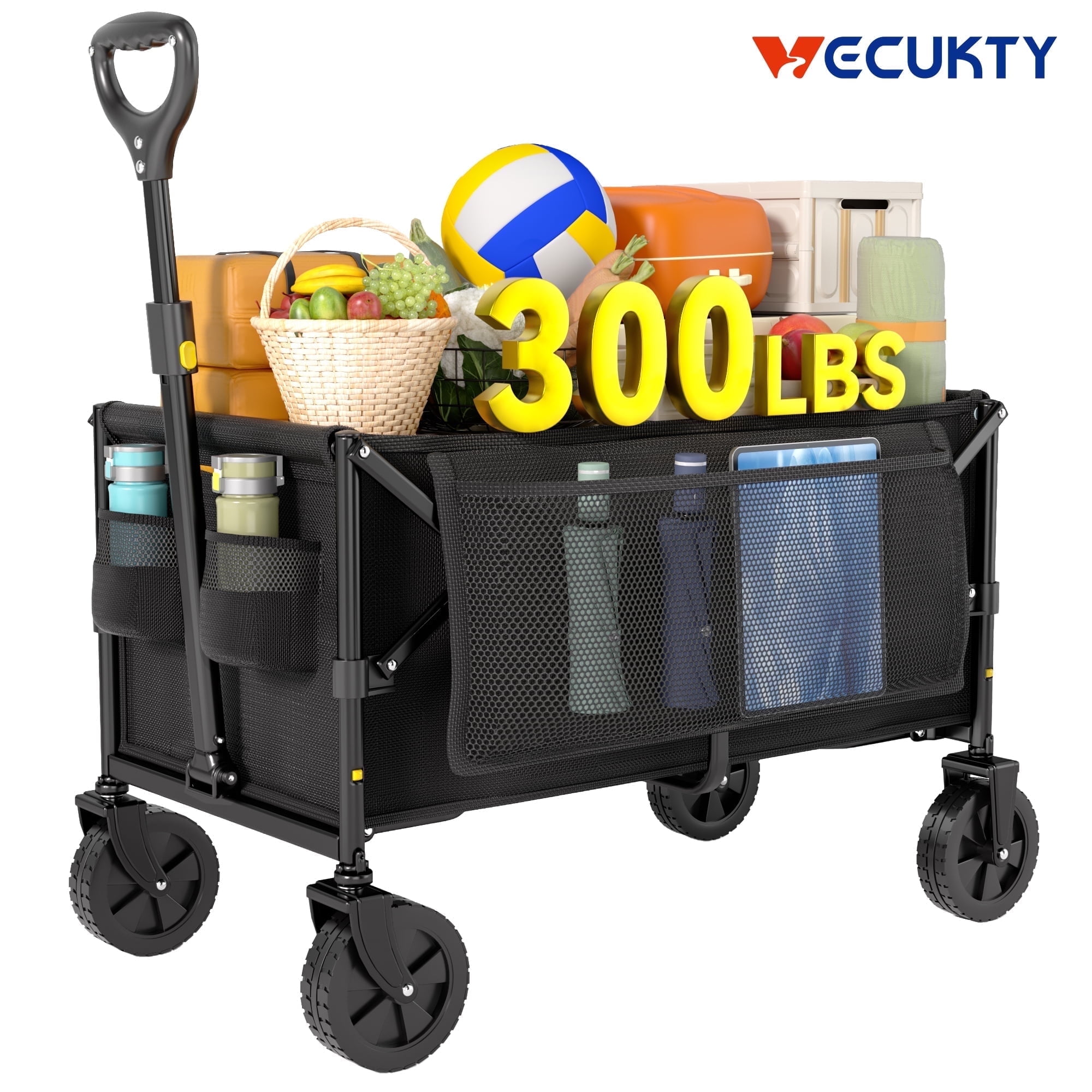 Walmart Deals of Vecukty Collapsible Folding Wagon,Portable Utility Wagon Cart for Outdoor Camping, Shopping, Sports, Grocery, Kids, Black