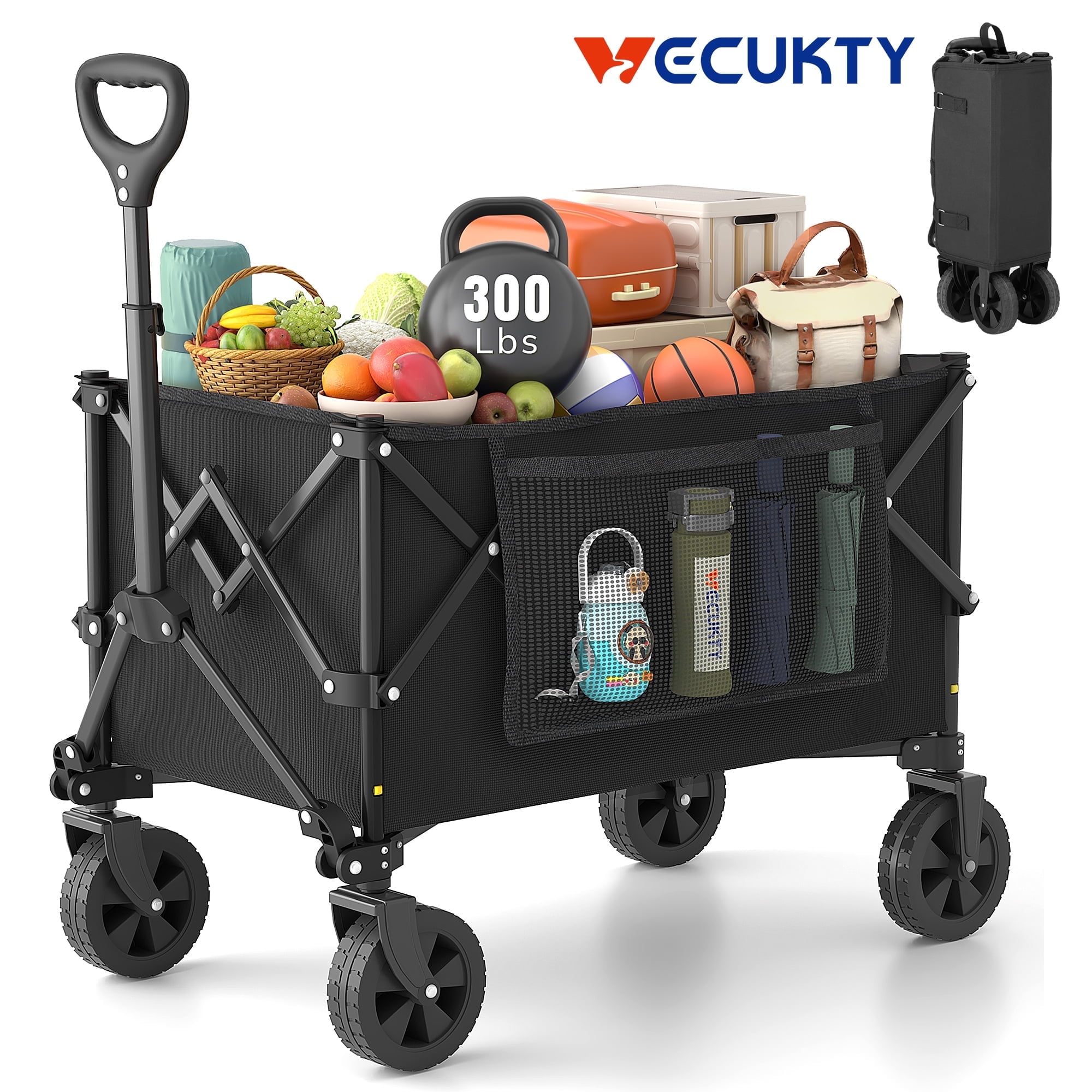 Vecukty Compact Wagon Cart, Gathered Collapsible Camping Cart,Portable Utility Grocery Wagon for Camping, Beach, Picnic, Shopping, Black - Walmart.com