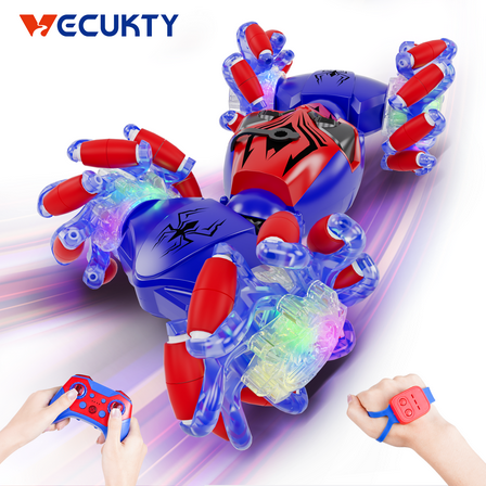 Vecukty Remote Control Car, 2.4GHZ Gesture Sensing Stunt Car with 360° Rotation&LED Spray&Music, 4WD All Terrain RC Car Toys Gift for Boys/Girls 3-12