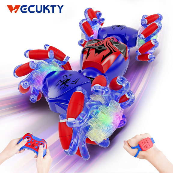 Vecukty Remote Control Car, 2.4GHZ Gesture Sensing Stunt Car with 360° Rotation&LED Spray&Music, 4WD All Terrain RC Car Toys Gift for Boys/Girls 3-12