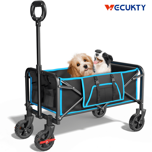Vecukty Mini Portable Foldable Wagon with All Terrain Solid Wheels, Folding Utility Grocery Wagon with 150 lbs, Black