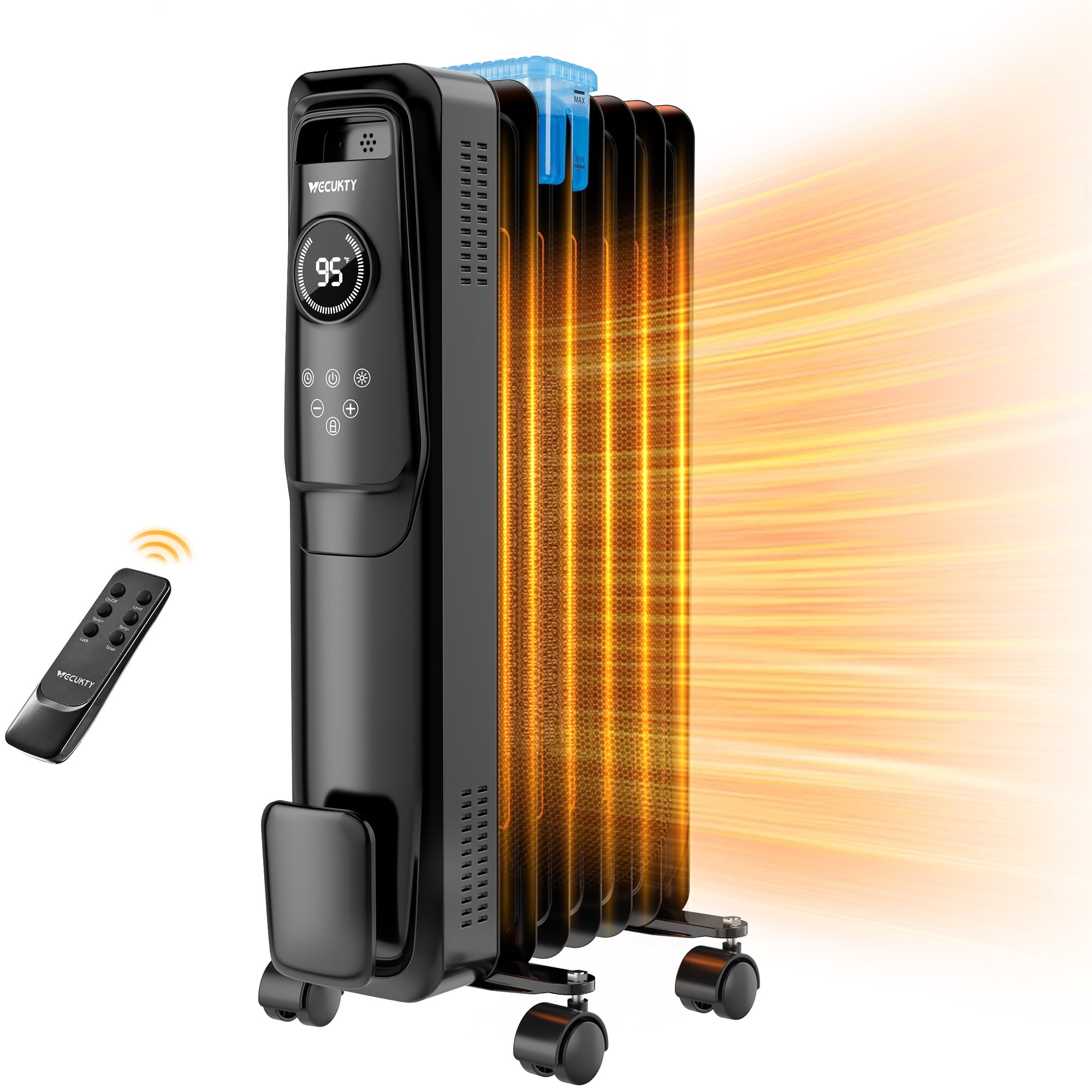 Walmart Black Friday Deals 2025 VECUKTY 1500W Oil Radiator Heater, Electric Oil Filled Space Heater Radiator with Remote Control,Child Lock,3 Modes,Overheat & Tip-Over Protection，24h Timer Digital Thermostat,Black