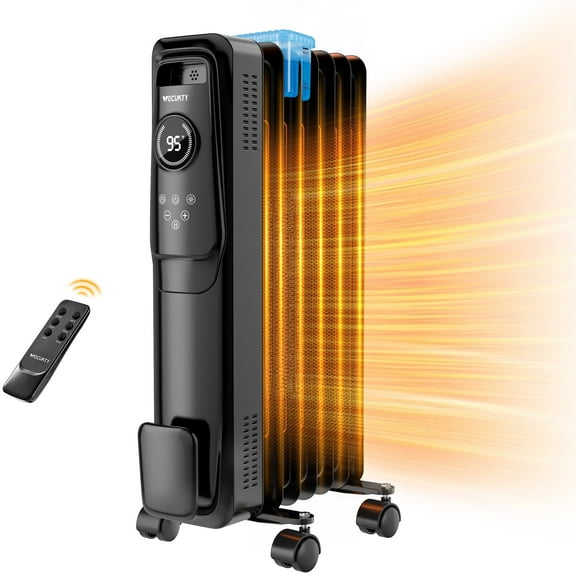 VECUKTY 1500W Oil Radiator Heater, Electric Oil Filled Space Heater Radiator with Remote Control,Child Lock,3 Modes,Overheat & Tip-Over Protection24h Timer Digital Thermostat,Black
