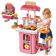 Vecukty 49Pcs Pretend Play Kitchen Set for Kids, Toy Cooking Set with Kitchen Accessories, Gift for Toddlers Girls Boys