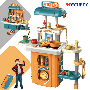 Vecukty Play Kitchen Set for Kids, Kids Pretend Play Kitchen with Lights and Sounds, 49Pcs Toy Kitchen Cooking Set Accessories for Toddlers Girls Boys Gift,Yellow