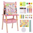 thumbnail image 1 of Vecukty Pink Unicorn Kids Art Easel, Adjustable Height Wooden Double Sided Chalkboard & Magnetic Whiteboard with Paper Roll & Storage Tray, Educational Art Toy Gift for Boys & Girls, 1 of 9