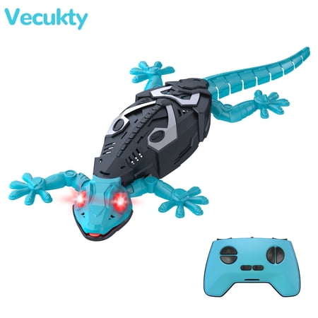 Vecukty Wall Gecko,Rechargeable & Climbs Up Walls Remote Control Toys,2.4GHz RC Reptile with Swing Head & Wagging Tail,RC Robot Toys for Boys & Girls Ages 4 & Up,Blue