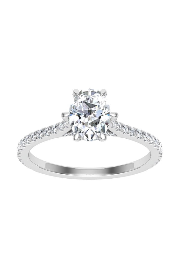 1.17 Ct Oval Cut Simulated Dimaond Ring - 14K White Gold Plated Solitaire with Accent - Classic Engagement Ring - Prong Set Luxury Jewelry Gift - Perfect for Love and Romance