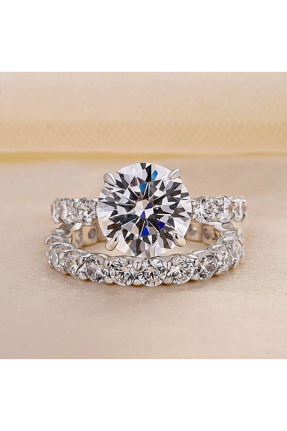 1.2 Ct Round Cut Bridal Engagement Ring Set – Lab-Created Simulated Diamond Solitaire in Prong Setting – 14K White Gold Plated Jewelry for Wedding & Events