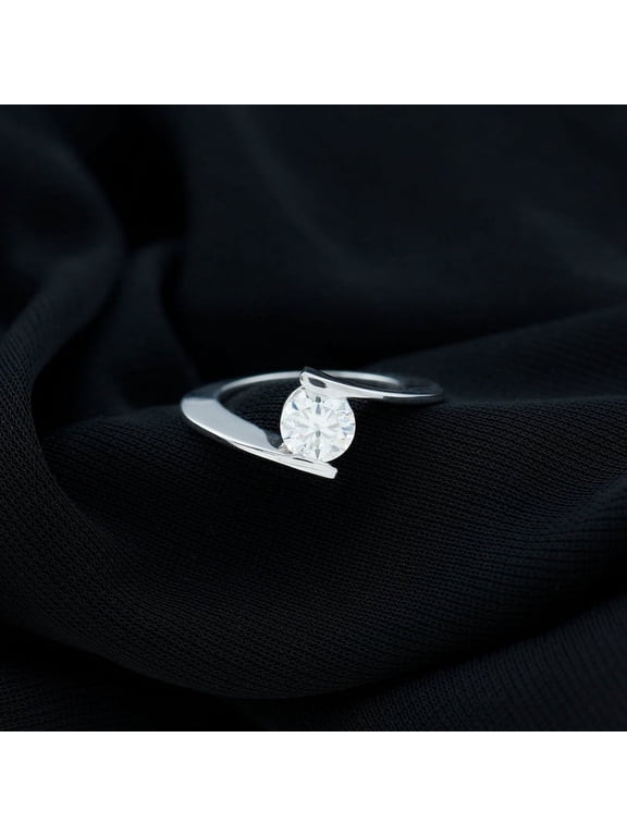 1.2 Ct Round Cut Lab-Created Simulated Diamond Solitaire Engagement Ring for Women, 14K White Gold Plated Bypass Setting