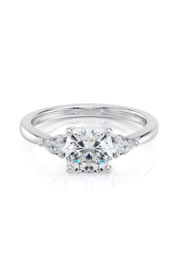 1.3 Ct Cushion Cut Simulated Diamond Three Stone Engagement Ring - 14K White Gold Plated Solitaire Setting Rings - Perfect Wedding Proposal Ring for Women's - Gift for Her
