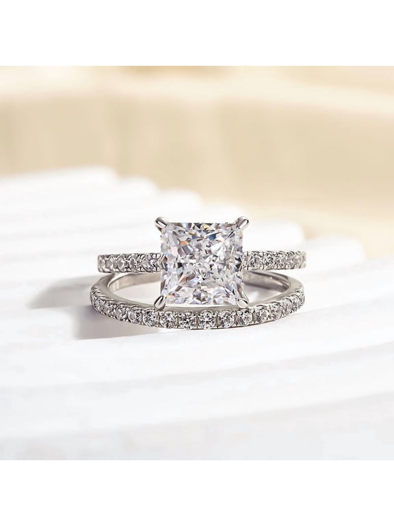 1.4 Ct Princess Cut Lab-Created Simulated Diamond Engagement Ring, 14K White Gold Plated Prong Setting, Wedding Gift Jewelry for Women