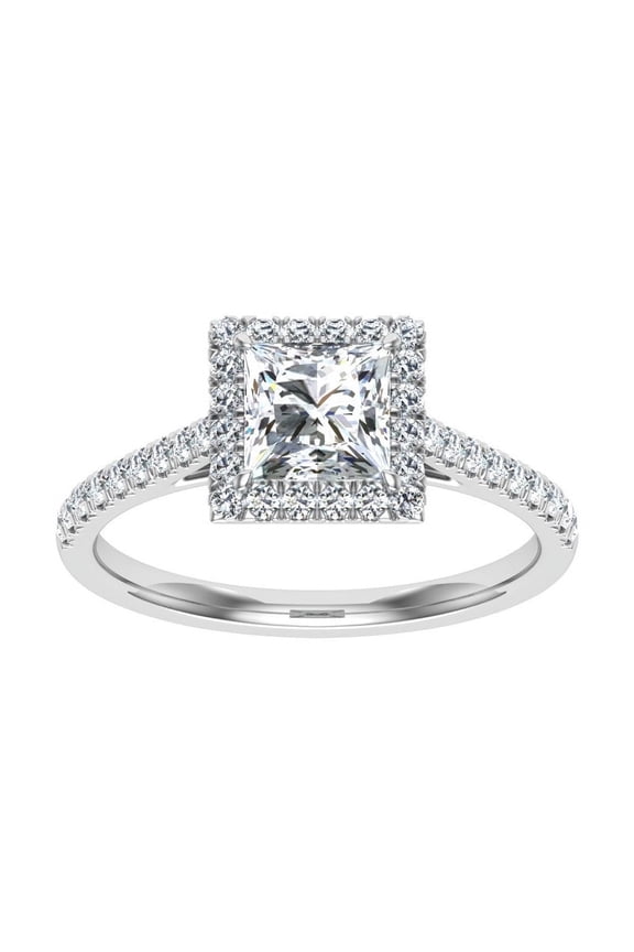 1.48 Ct Lab-Created Diamond Ring - Princess Cut Hidden Halo Design - 14K White Gold Plated Engagement Ring - Stylish Gift for Women - Timeless Elegance for Any Day