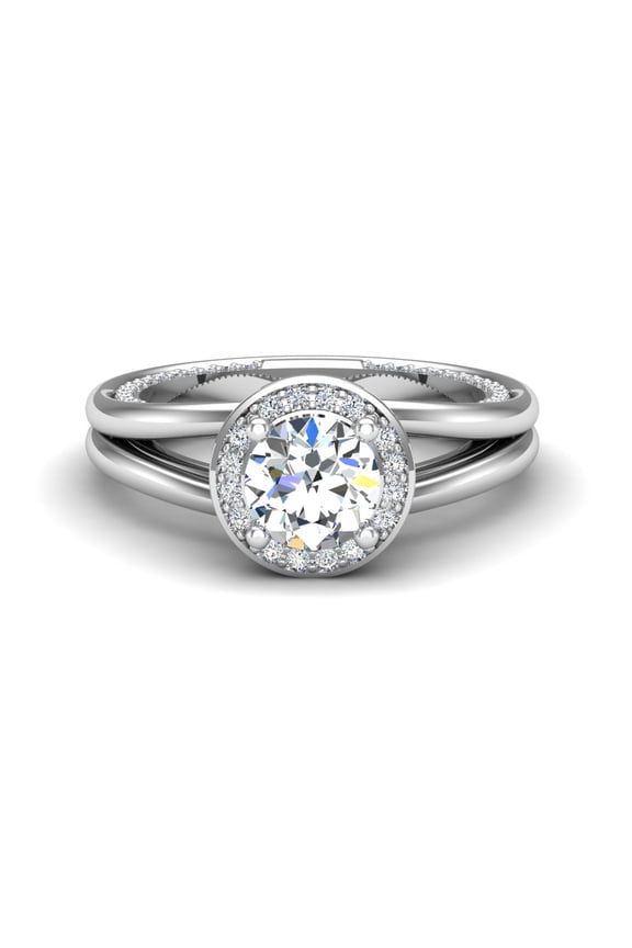 1.48 Ct Round Lab Lab-Created Diamond Engagement Ring with Accents - 14K White Gold Plated - Ideal for Proposals, Anniversaries, and Birthdays - Beautiful Gift for Women on Special Days