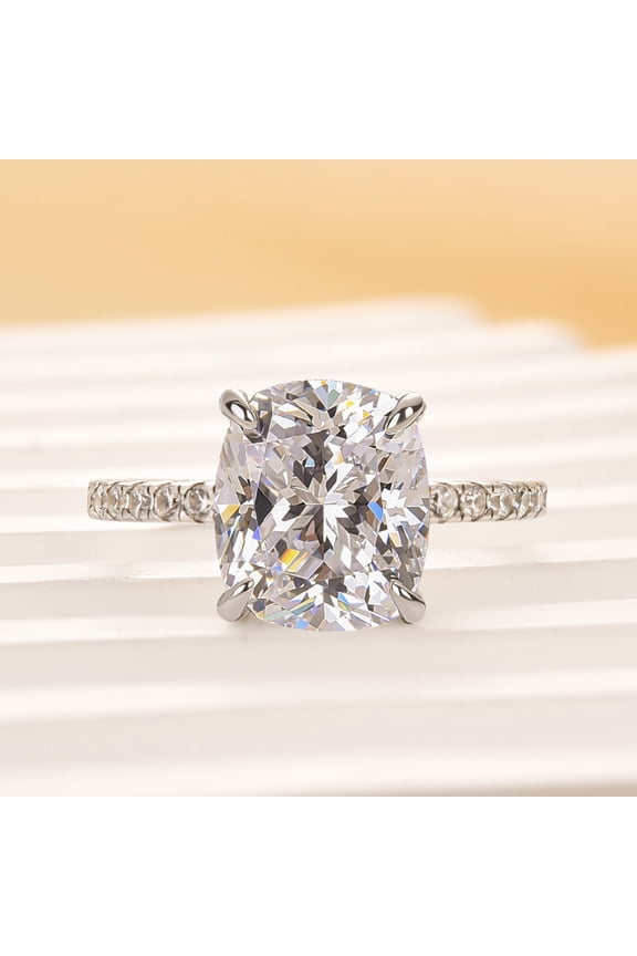 1.5 Ct Cushion Cut Lab Created Diamond Ring - 14K White Gold Plated Stunning Solitaire Design for Women - Ideal Engagement Wedding Ring and Elegant Gift for Anniversaries