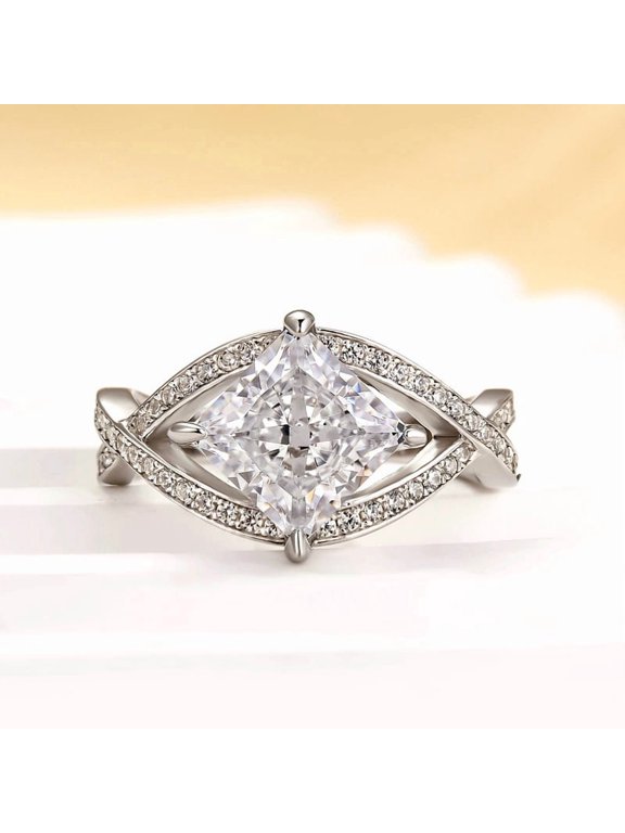1.5 Ct Princess Cut Solitaire Engagement Ring – Lab-Created Simulated Diamond with Prong Setting in 14K White Gold Plated – Wedding Jewelry & Gift for Her
