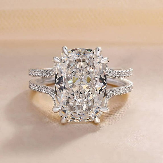 Veda Jewel 1.6 Ct Oval Cut Engagement Ring for Women - Double Banded Lab-Created Simulated Diamond Ring - 14K White Gold Plated Wedding Ring - Double Prong Setting Gift for Her