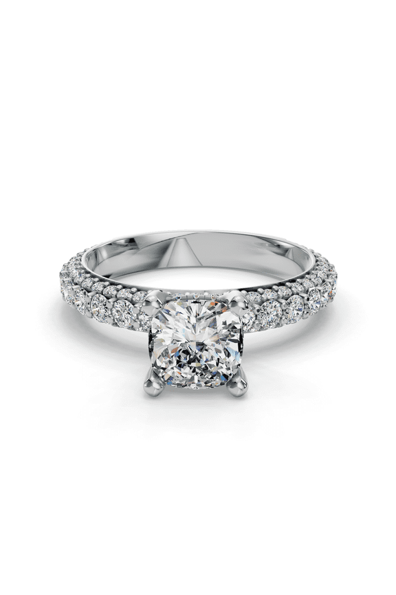 1.67 Ct Cushion Cut Simulated Ring - Rolled Pave Solitaire Engagement Ring - 14K White Gold Plated Wedding Ring for Women - Simulated Accent Ring for Her Big Day - Beautiful Ring