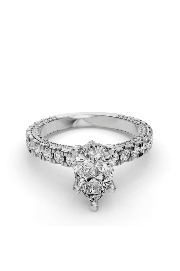 1.67 Ct Pear Cut Simulated Ring - Side Stone Solitaire Engagement Ring - 14K White Gold Plated Wedding Jewelry - Chic and Stylish Simulated Ring for Engagement and Weddings