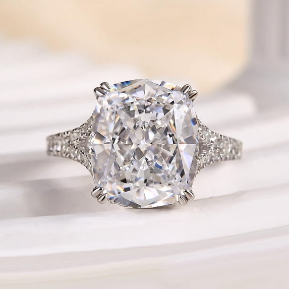 Veda Jewel 1.7 Ct Cushion Cut Lab-Created Diamond Engagement Ring for Women - Hidden Halo Solitaire with Accent Stones - Prong Set in 14K White Gold Plated - Ideal Wedding or Proposal Gift