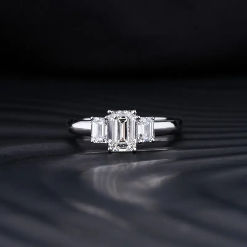 Veda Jewel 1.7 Ct Emerald Cut Lab Created Diamond 3-Stone Ring – 14K White Gold Plated Engagement, Wedding & Anniversary Band for Women – Elegant Symbol of Everlasting Love