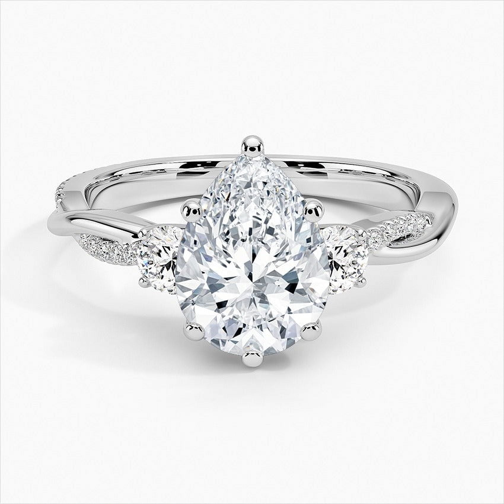 Veda Jewel 1.76 Ct Pear Cut Simulated Diamond Three Stone Ring - 14K White Gold Plated Engagement Ring for Women - Remarkable Wedding Ring - Great Gift for Proposals or Celebrating Relationships