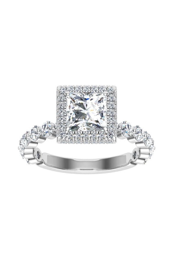 1.76 Ct Princess Cut Lab-Created Diamond Ring - 14K White Gold Plated - Engraved Double Halo Wedding Ring for Women - Eye-Catching Design with Prong Setting for Maximum