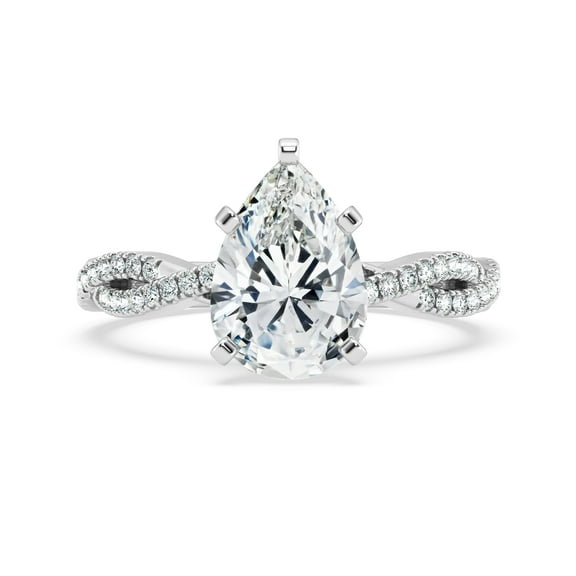 Veda Jewel 1.76 Ct Simulated Solitaire Engagement Ring - Pear Cut Design - 14K White Gold Plated Ring for Women - Twisted Band Jewelry Perfect for Weddings - Valentine Gifts