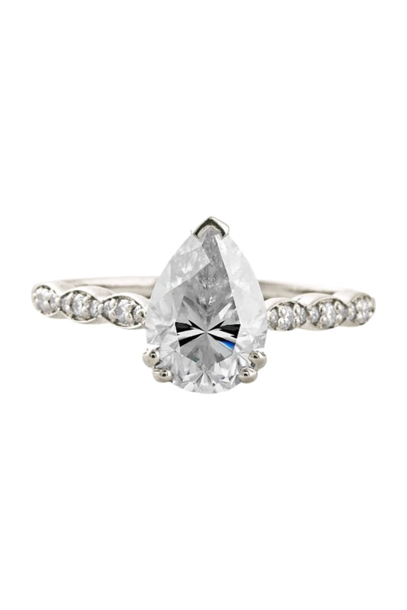 1.79 Ct Pear Cut Simulated Dimaond Ring - 14K White Gold Plated - Solitaire with Accents Design for Women - Unique Gift for Her - Captivating Jewelry for Lasting Impressions