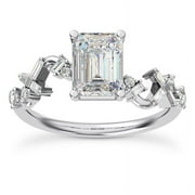 Veda Jewel 1.86 Ct Emerald, Round And Baguette Lab-Created Ring for Womens - 14K White Gold Plated Engagement Jewelry - Bridal Winding Design Ring - Elegant Rings for Womens