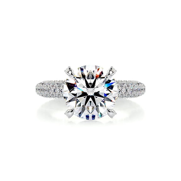 Veda Jewel 1.86 Ct Round Cut Lab Lab-Created Diamond Engagement Ring Pave Cluster Band with Accent Solitaire Design - 14K White Gold Plated Ring Wedding Proposal Engagement Gift for Her Unique Ring